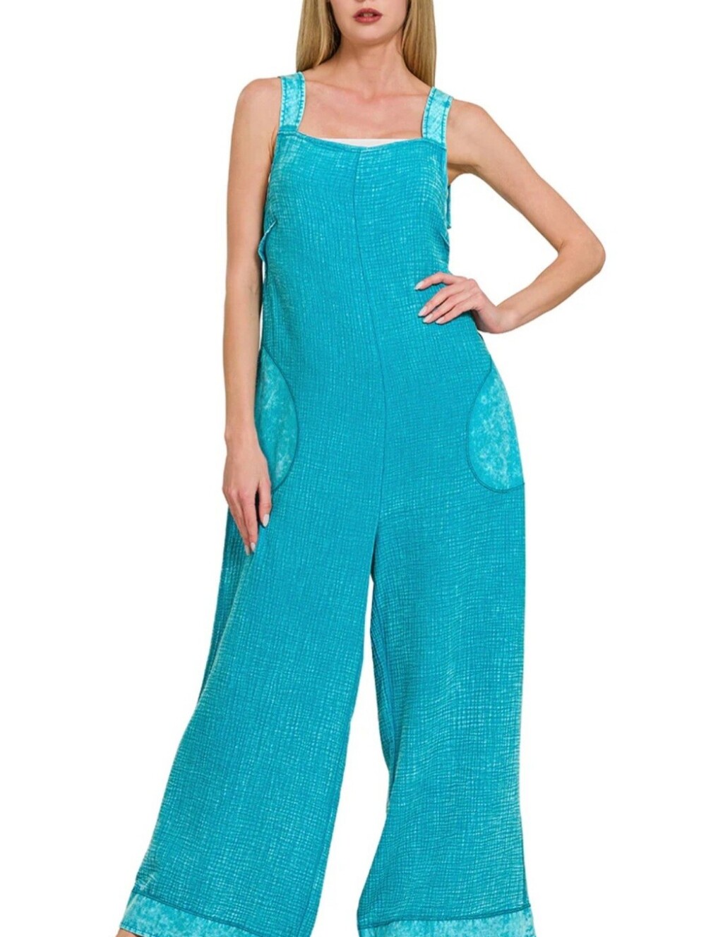 Zenana Doubled Gauzed Sleeveless Wide-Leg Jumpsuit